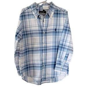 Ralph Lauren Boys Plaid Shirt Size 6 Blue White Button Down Cotton
